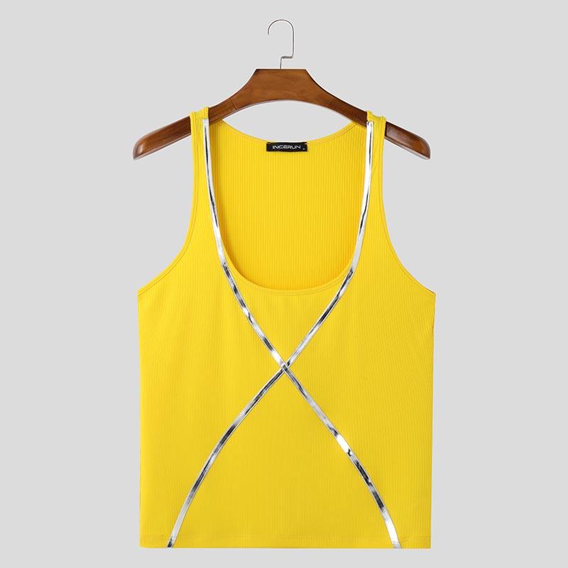 INCERUN Men Summer Strap Sleeveless Cross Patchwork Casual Fitted Tank Tops