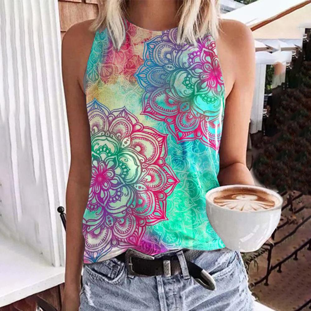 Summer Flower Floral 3D Print Tank Top Women Vintage Streetwear Y2k Tops Oversized Vest Off Shoulder Sleeveless Woman Camisole