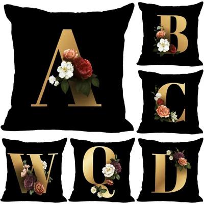 Brand New Floral Alphabet Home Decor Satin Pillowcase Invisible Zipper Throw