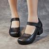 Johnature Damenschuhe Retro Dicke Absätze Weiche Sohle Vielseitige Echtes Leder Einfarbig Pumps