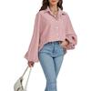 Women's Elegant Loose Casual Single Breasted Striped Shirt Lantern Sleeve Long Sleeve Lapel Shirt