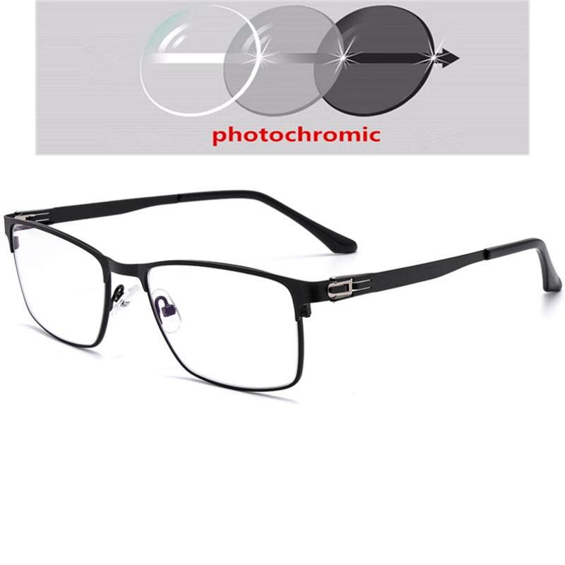 

Полнокадровые солнцезащитные фотохромные серые квадратные рецептурные очки для мужчин, металлические студенческие очки с диоптриями от 0 -0.5 -0.75 до -6.0 Reading plus4.0