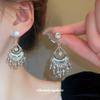 Silver Needle Geometric Rhinestone Tassel Earrings - Luxury Ethnic Style Crystal Studs