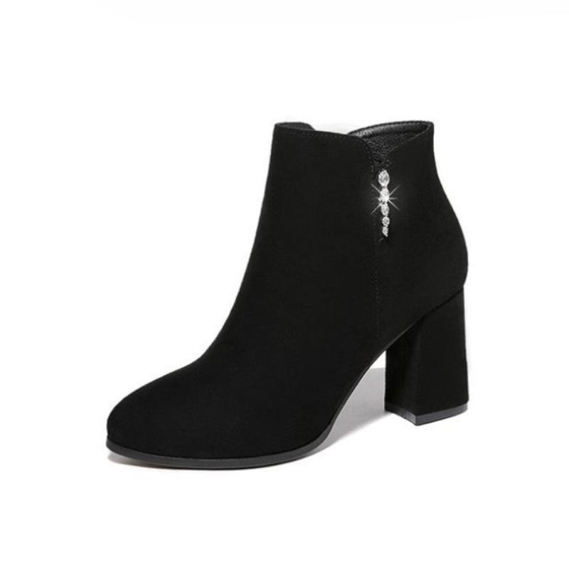 Black Autumn Winter Women's Ankle Boots New In Heeled Female Short Shoes Designer Luxury Large Size Warm On Offer Booties Sale