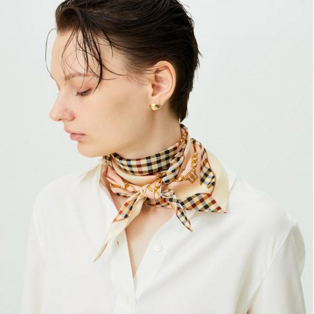 Daks Beige Chain Print Petite Triangle Scarf   Ring Set Dcsc2e825 Single option