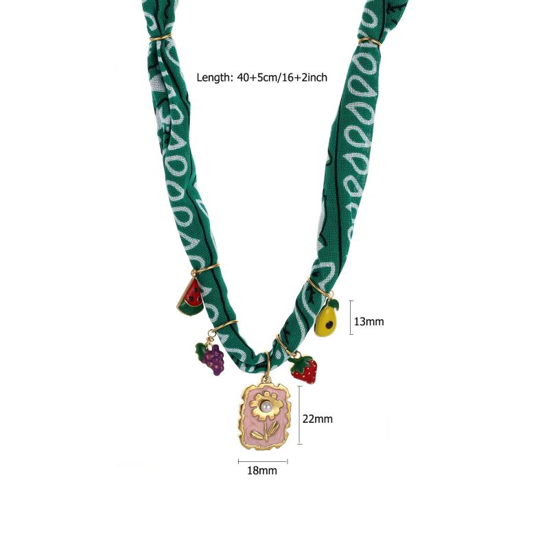 Fashion Popular Handmade Fabric Silk Necklace Ocean Style Scarf Necklace Stainless Steel Conch Starfish Pendant Necklace Gift