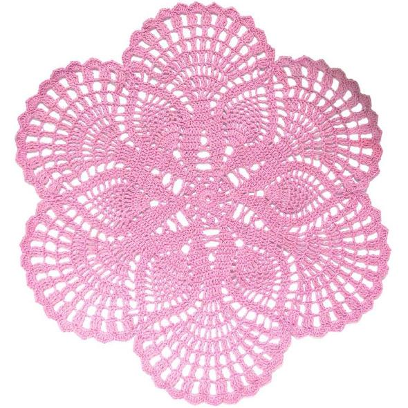 Handmade Crochet Lace Doily 15.5 Inches To 17.5 Inches Round 6 Petals Flower Placemats Coasters Vintage Doilies Vase Cup Mats (1, Light Blue)