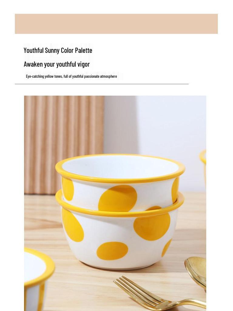 Creative Ceramic Rice and Soup Bowl - Thickened, Wide Rim, Cute Internet Celebrity Design for Fruit or Meals.