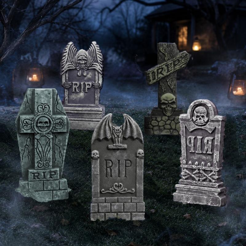 Fall Yard Scene Set, 5 Foam Grave Marker Pieces for Porch Entry Lawn Garden Display, Party Use, Outdoor Themes,
