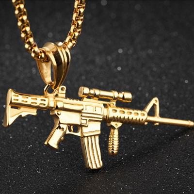 New Fashion Titanium Steel Submachine Gun Pendant Necklace Men's Necklace.
