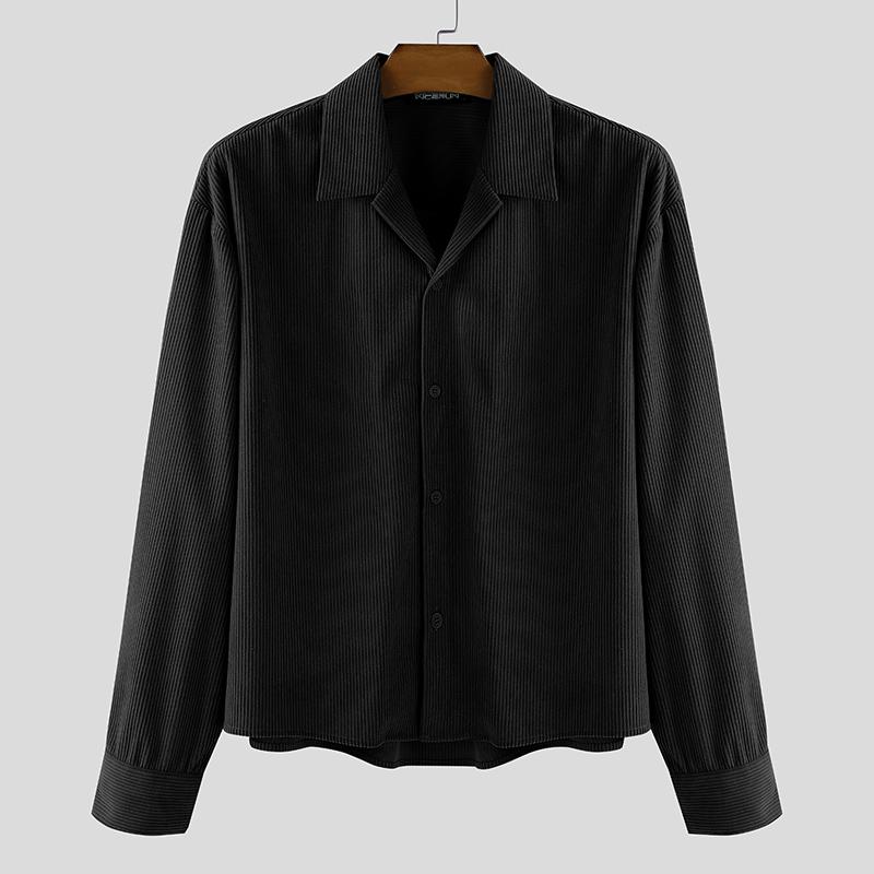 

INCERUN Oversized Men Turn Down Collar Long Sleeve Texture Loose Casual Shirts Tops S