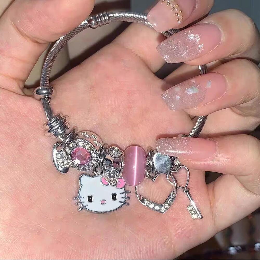 Bracciale Hello Kitty Y2K Bracciale in Acciaio Inossidabile Regolabile per San Valentino