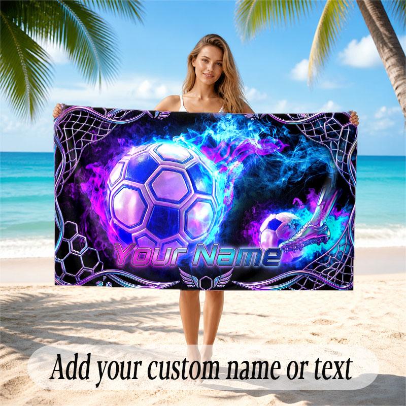 Fußball-Thema Strandtuch Personalisiert mit individuellem Namen & Text Weich Schnelltrocknend Strandtuch für Schwimmen Reisen