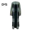 2 Pcs/Set Women Evening Dress Big Swing Shiny Bronzed Cardigan Slip Dress Set See-through Mesh Long Sleeve Coat Cocktail Events Special Occasions