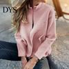 Women Casual Jacket Stand Collar Long Sleeve Woolen Coat with Pockets Solid Color Warm Lightweight Daily Wear Winter