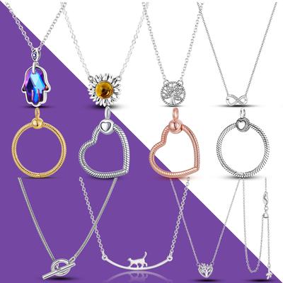 Neue 925er Sterlingsilber Mode Chunky Unendlichkeitsschleife Anhänger Halskette Schlangenkette Halsreif O-Anhänger T-Stab Halskette für Frauen Geschenk