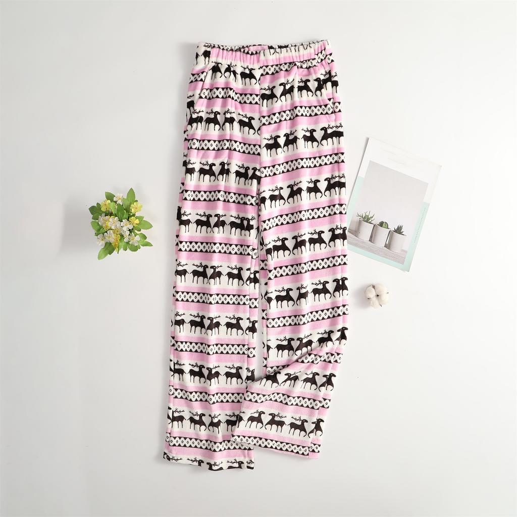 Women Pajama Pants Plush Sleep Pants Soft Elastic Waist Pajama Bottoms Patterned Pants With 2 Pockets