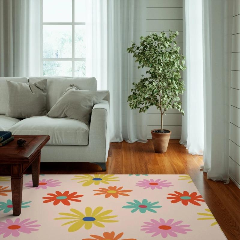 Blommigt Retroområdesmatta Groovy Funkig 70-talsmatta Områdesmatta för sovrum Estetisk Estetisk Retromatta vardagsrum flicksovrumsmattor