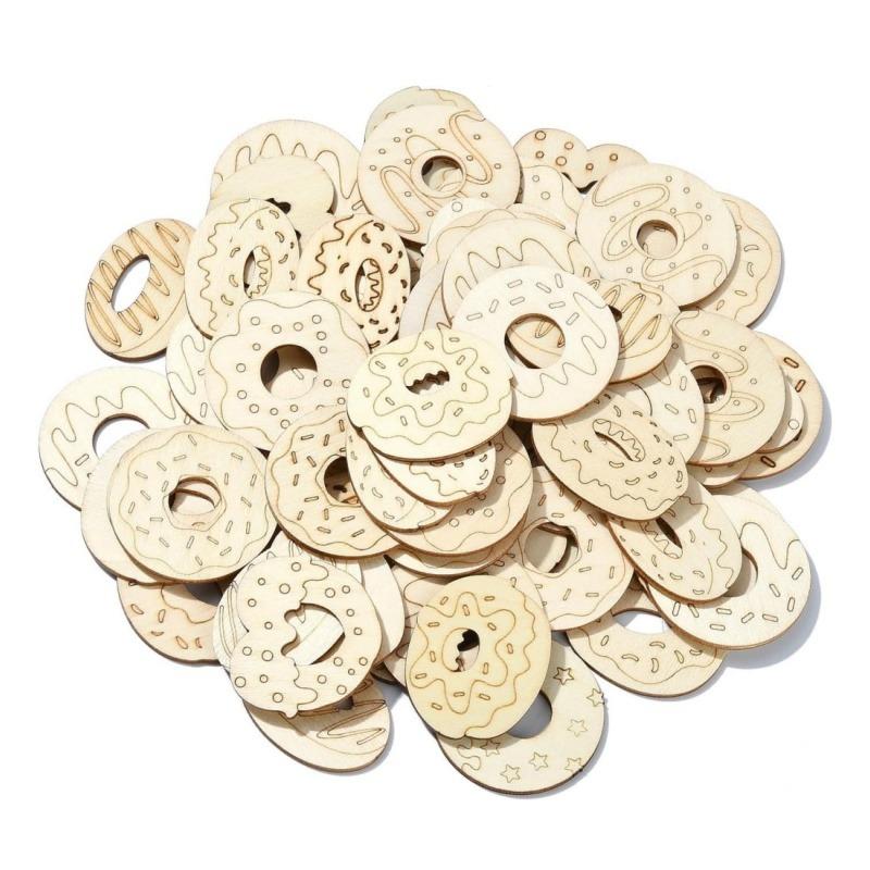 

25pcs Unfinished Wood Cutouts Donut Wooden Shapes Dessert Wood Crafts for DIY Painting Projects Home Party Decoration 40mm