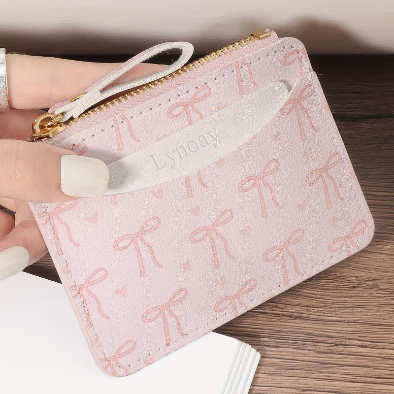 Trendy Simple Bow Coin Bag Ultra-Thin Credit Card Holder Zipper Wallet Cute Lightweight Money Change Pouch Birthday Gifts