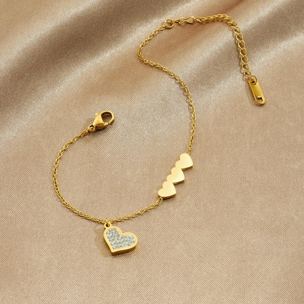 316L Stainless Steel Romantic Zircon Inlay Heart Splicing Design Bracelet Women Elegant Temperament Jewelry Party Gift