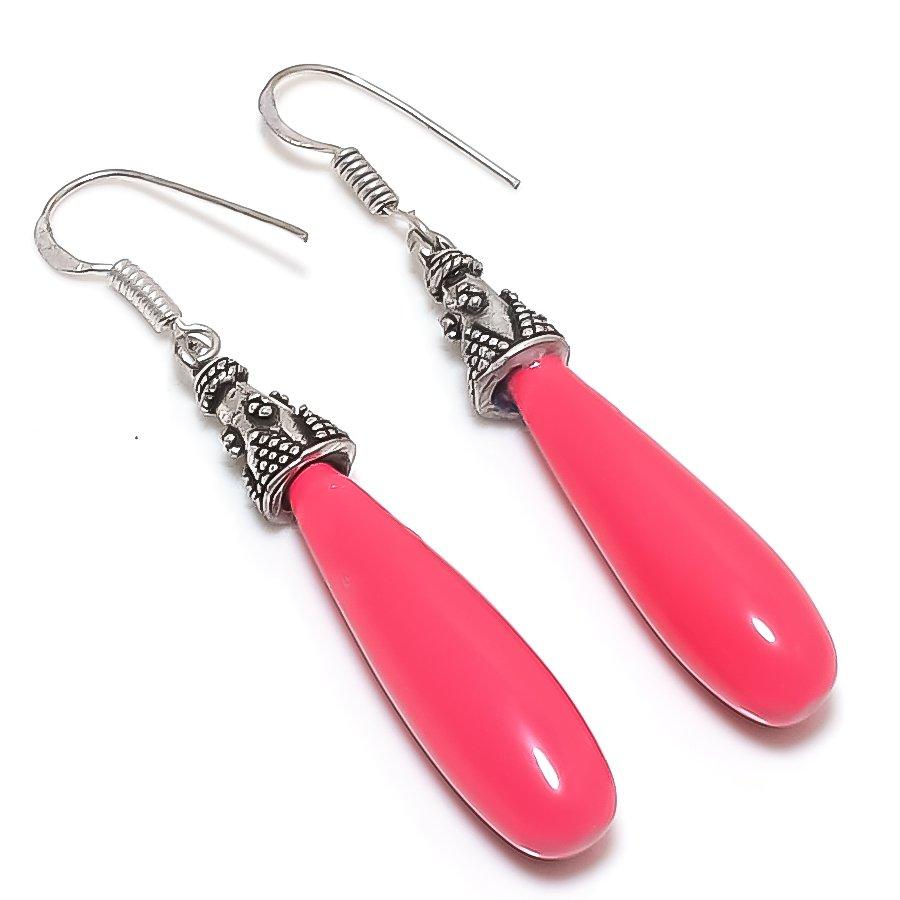 

Натуральный Коралл Драгоценный Камень Ручной Работы 925 Стерлинговое Серебро Ювелирное Изделие Серьга 2.36 I7e46