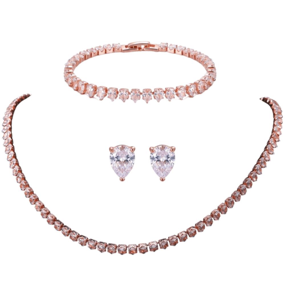 

3Pcs/set Zirconia Cubic Zirconia Jewelry Set Gold Wedding Accessories Set Perfect рожевий колір золота