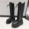 Fashion Women's Mid Calf Boots Padded Shoes Knee High Autumn Winter Sneakers Punk Style Military Casual Black Lucury Platform Woman
