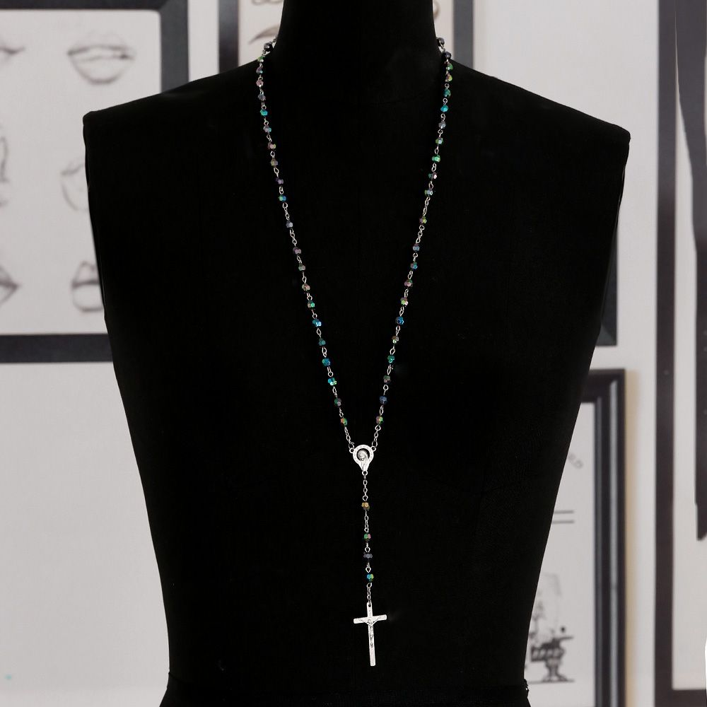 Jewelry Charm Vintage Cross  Rosary Beads Chain Jesus Virgin Mary Pendant