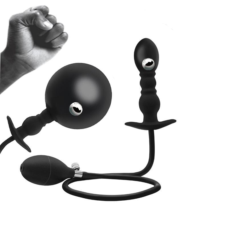 Inflatable Anal Plug with Steel Ball Anal Pull Ball Masturbator Adult Sex Toys Silicone Tail Plug Slave