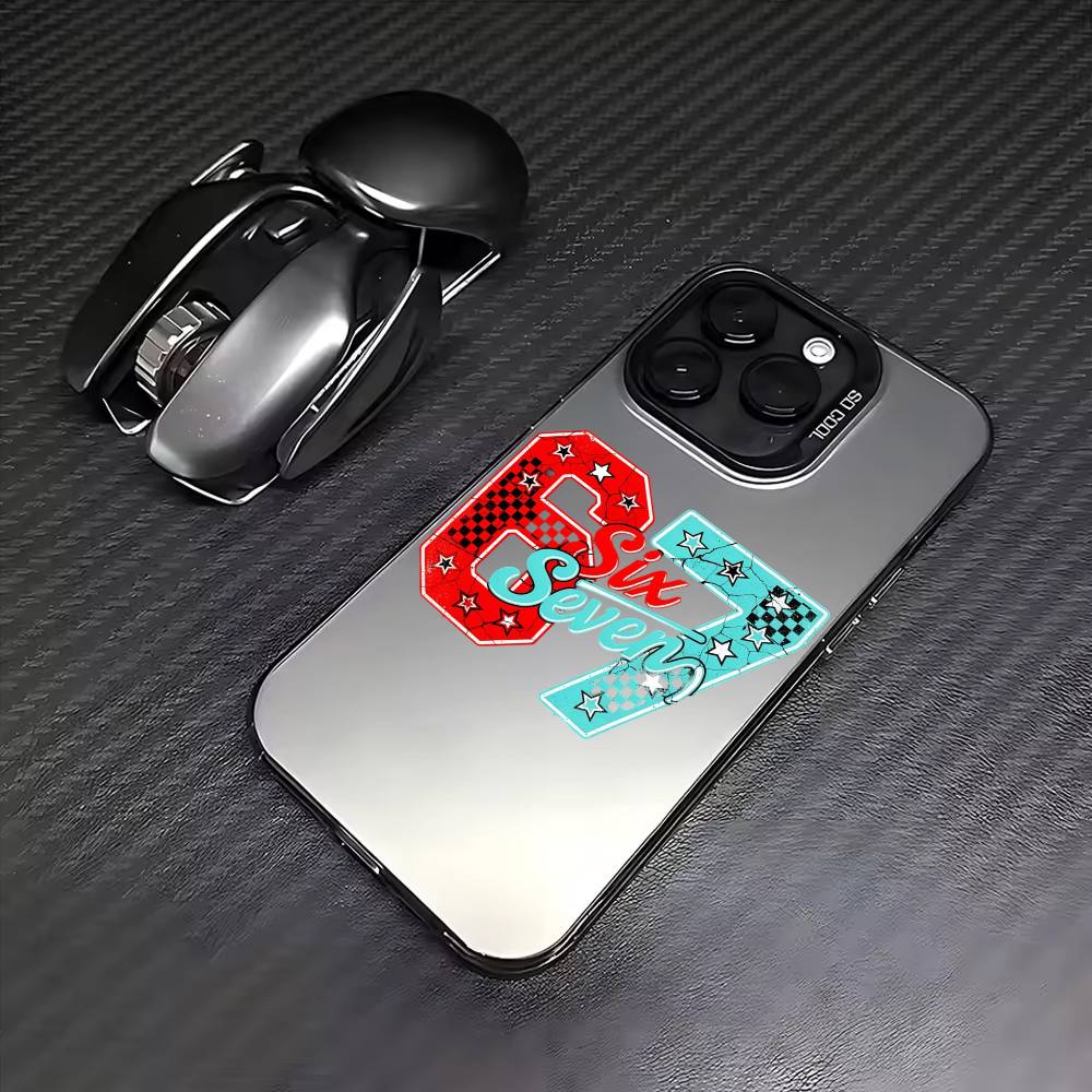 67 S-Six S-Seven Meme A-Aesthetics   Phone Case For iPhone17,16,15,14,13,12,11 Plus,Pro Max Colored Silver Plated Inside Cover