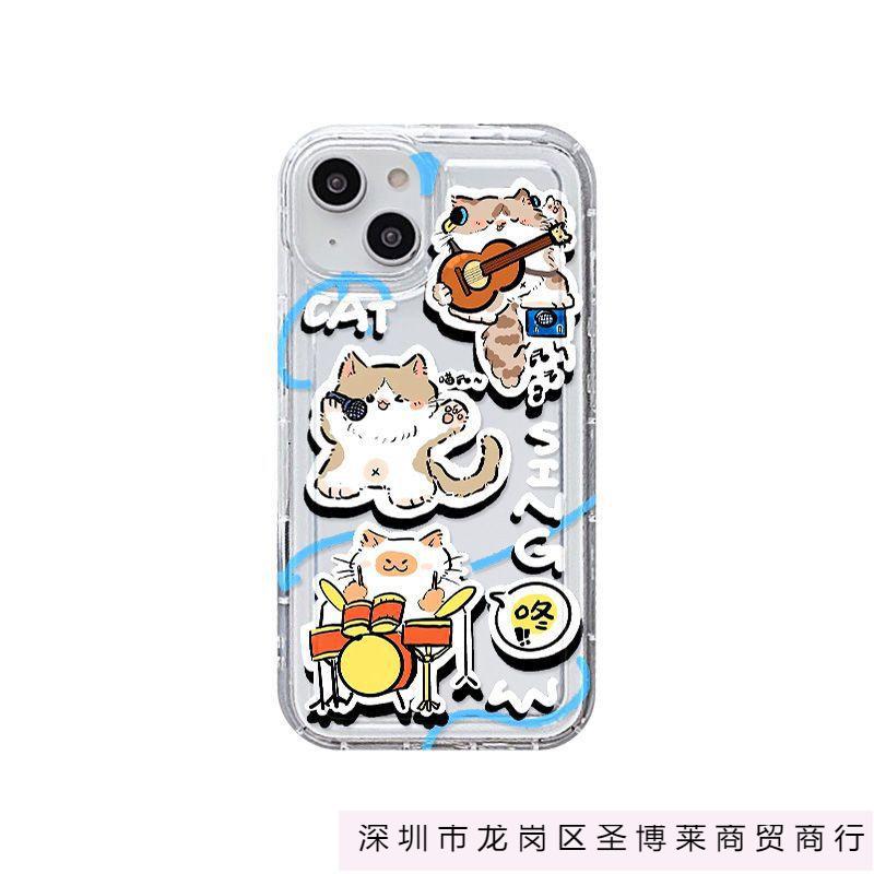 Rock Music Cat Applies To iPhone16ProMax Airbag Mobile Phone Case 14Pro Apple 12/11 Couple Model