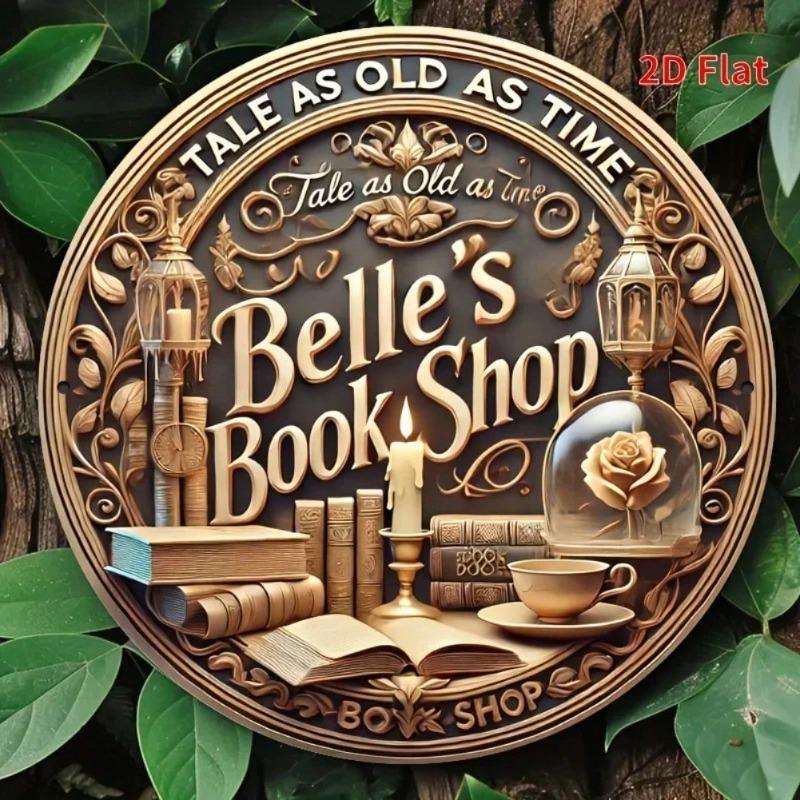 Vintage Metal Wall Art Belle Book Shop Sign Durable Hanging Decor