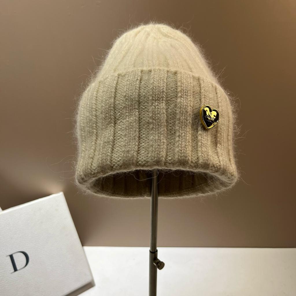 Xiaoxiangfeng Love Cha High Quality Rabbit Hair Knitted Hat Women'S Face Small Wide Stripe Sweet Wool Hat
