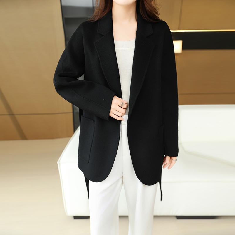 100% Wool Women Coat TIDENOVEL Autumn Wool Long Coat Handmade Pea Coat Winter Warm Wool Long Jacket Overcoat
