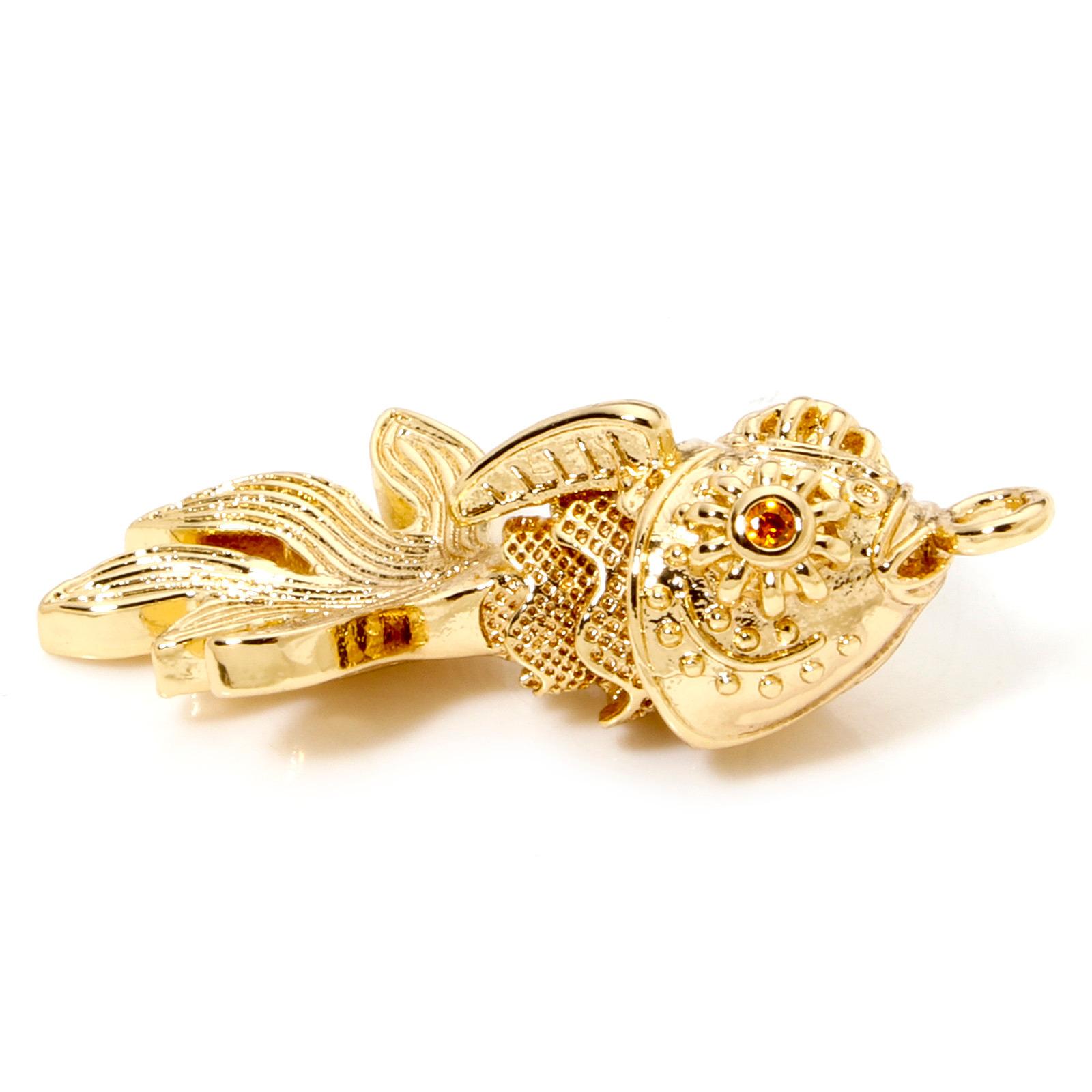 

1 Piece 3D Copper Golden Fish Shaped Pendants Pave Orange Zircon Ocean Jewelry Charms For Diy Necklace Making Findings