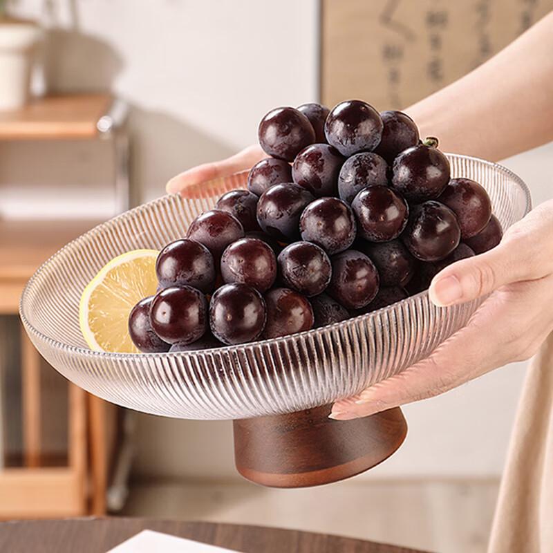 Naijiang Retro Wooden Pedestal Glass Fruit Bowl
