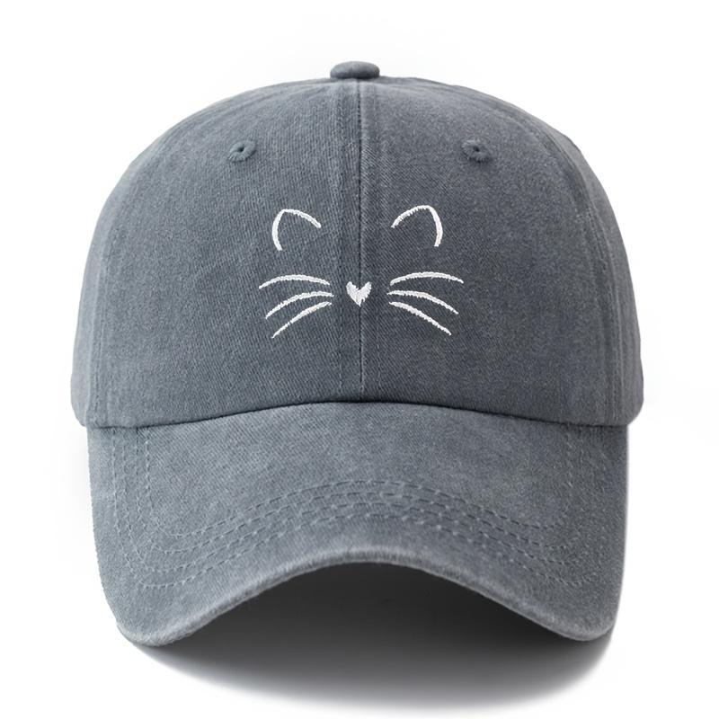 Plain Cute Cat Embroidery Baseball Cap For Women And Men Fashion Curved Brim Summer Outdoor Sun Protection Hat Gifts