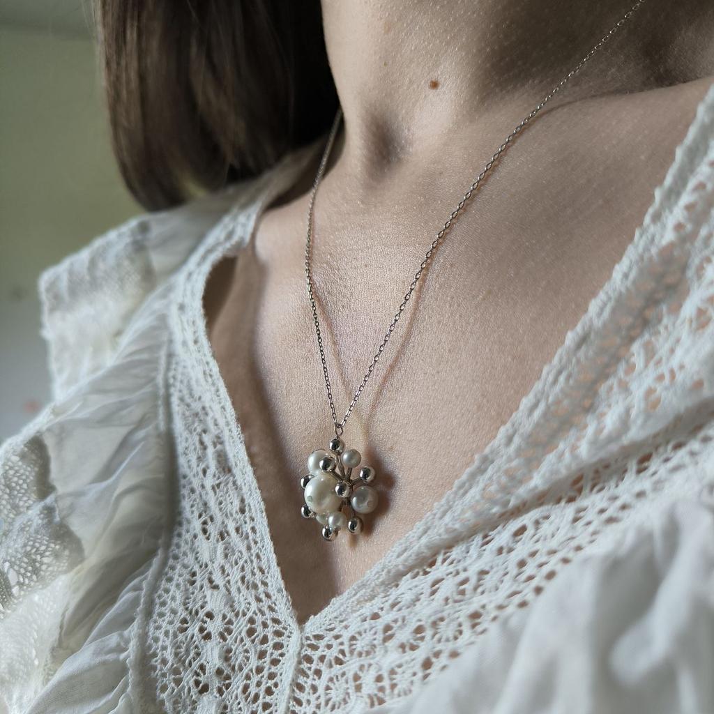 Silver Necklace with Natural Pearls, Item Weight 8.07 G (2185208)