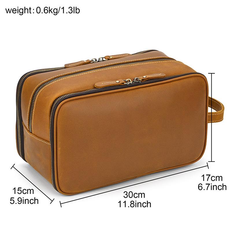 Leather Wash Bag Men'S Women'S Leather Retro Cosmetic Bag Waterproof Lining Storage Bag Toiletry Bag