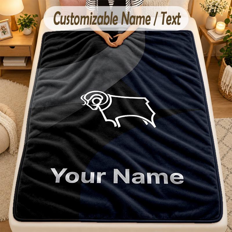 Flannel BlanketDerby County Custom Name Text Personalized Soft Warm Throw Blanket Home Decor Gift