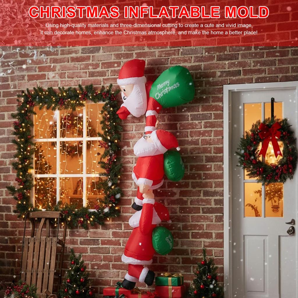 Christmas Inflatable Outdoor Decoration Climbing Santa Claus Gingerbread Inflatable Santa Claus Outdoor with Elf & Reindeer Deco