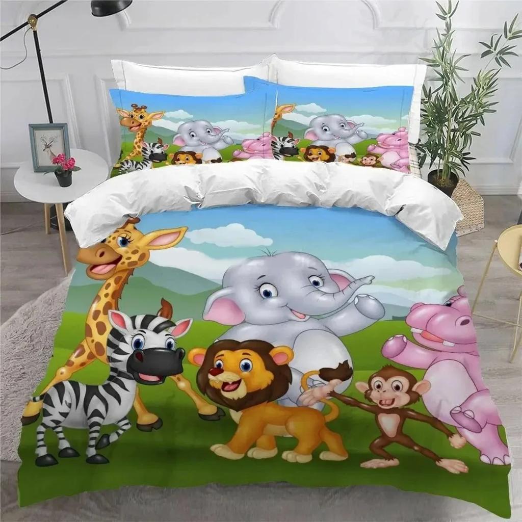3D Print Forest Animal Cartoon Zoo Bedding Set Double Twin King Duvet Cover Comforter Pillowcase Boys Girls Adults Bedroom