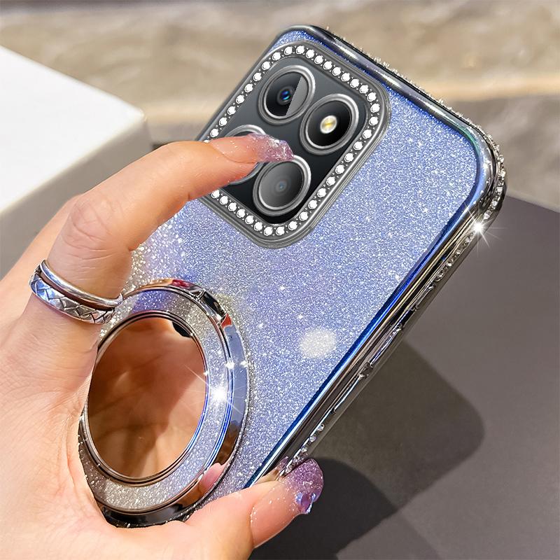 Diamond Glitter Magsafe Mirror Magnetic Holder Case For Huawei Honor X9A X9B X50i X9C X60 Pro X8A X8B X7B X7C X8 5G Soft Cover