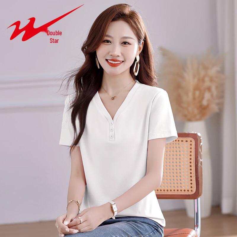 Shuangxing Women s V-Neck Loose Fit Short Sleeve T-Shirt 2XL белый