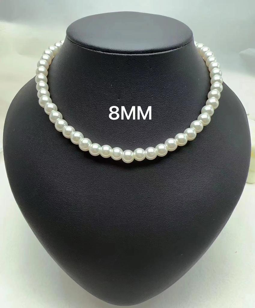 French Light Luxury Small Fragrance Basic Textured High-Quality Glass Pearl Necklace Collarbone Chain Women'S Neck Chain Simple