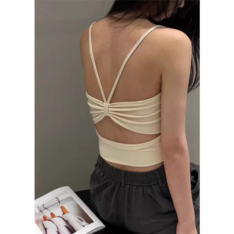 Spice Girl with Chest Pad, Beautiful Back, Chest Wrap, Hollow Bow, Cross Halter, Sling Vest, Short Bottom Top