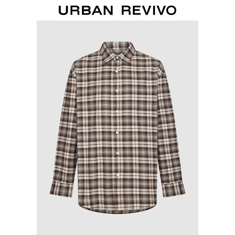 UR2026 Men s Casual Color-Block Plaid Cotton Shirt M