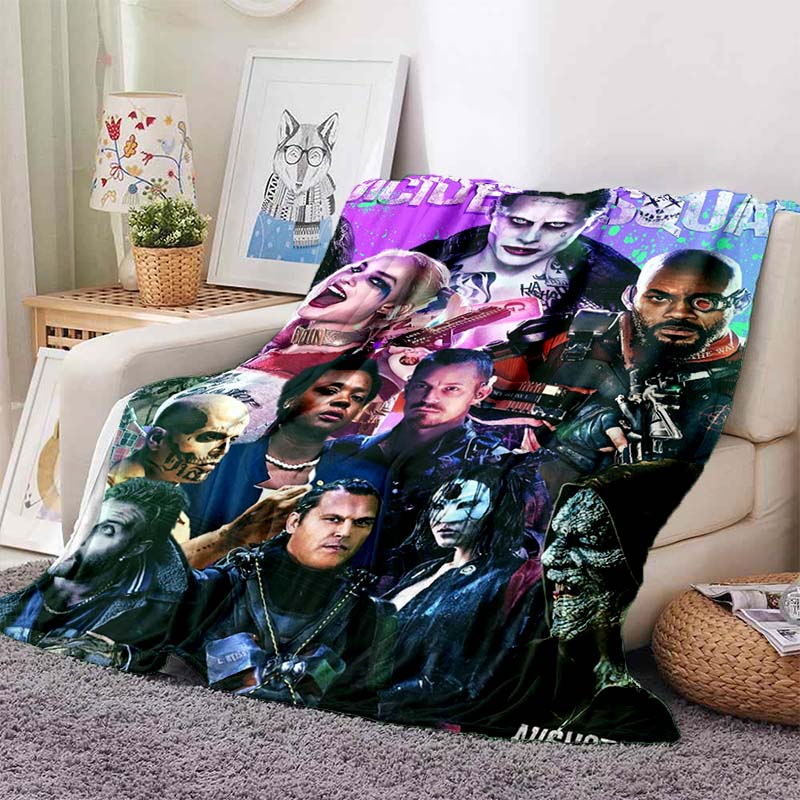 This 3DThe new Suicide Squad printed blanket is a warm and comfortable flannel blanket suitable for bedrooms, sofas, beds, chai
