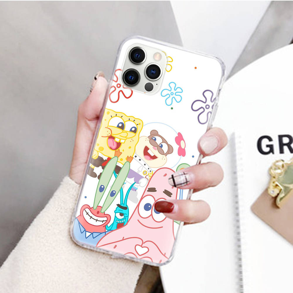 JS44 Spongebob Cartoon Transparente Hülle für Samsung A04 A14 A23 M33 M53 Realme 10 9 C35 C55 VIVO Y02 X80 Infinix Hot 30 Note 11 Tecno Spark 8P Pro